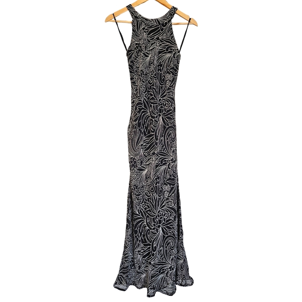 Vintage printed summer formal‎ high neck gown